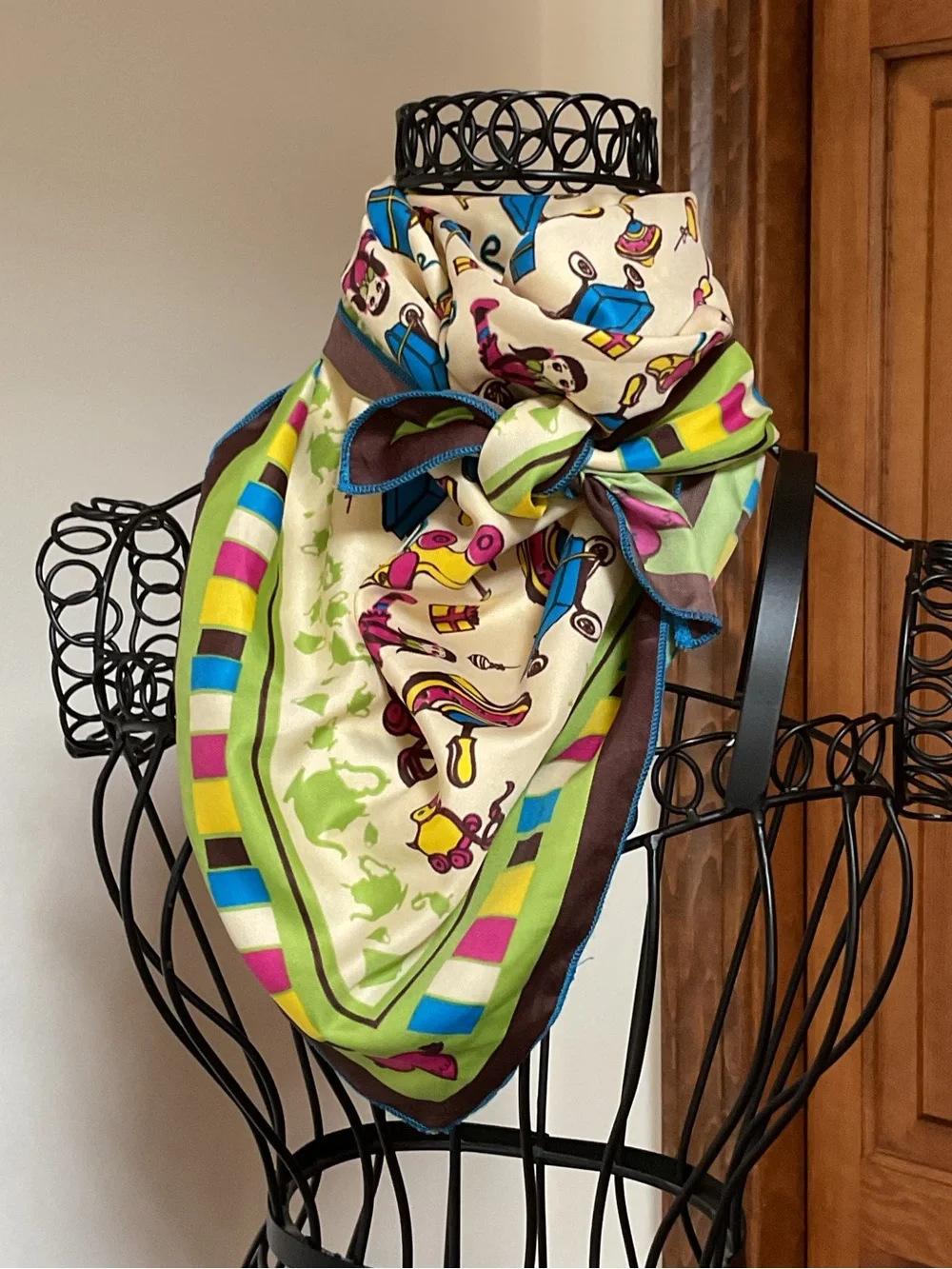 Fun greenspun Multi-Color Patterned Scarf - Cream, Green, Pink, Blue